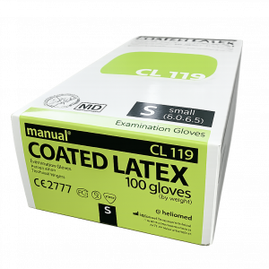 Puderfreier, polymerbeschichteter und unsteriler Untersuchungshandschuh CL119, COATED LATEX Handschuhe, 100 Stück, Naturkautschuk