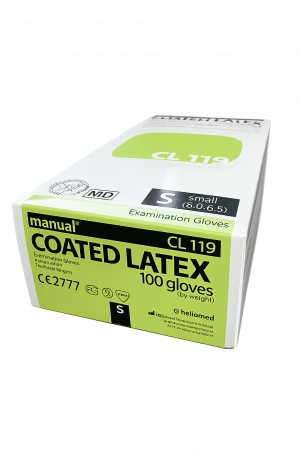 Puderfreier, polymerbeschichteter und unsteriler Untersuchungshandschuh CL119, COATED LATEX Handschuhe, 100 Stück, Naturkautschuk
